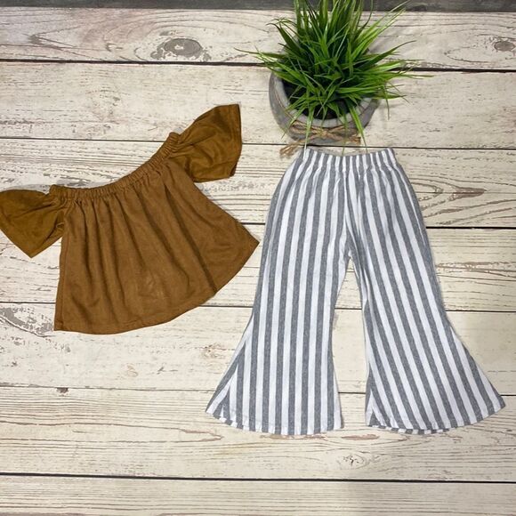 Infant Hobo Hip Set / Striped Bellbottoms with off shoulder Top - Picture 3 of 8